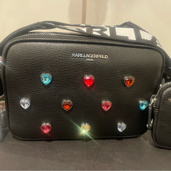 Karl Lagerfeld Handbags - Karl Lagerfeld Black and Red Crossbody Bag with Heart Accents